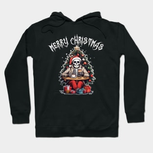 Christmas skull goth Santa with cookies hot chocolate Hoodie